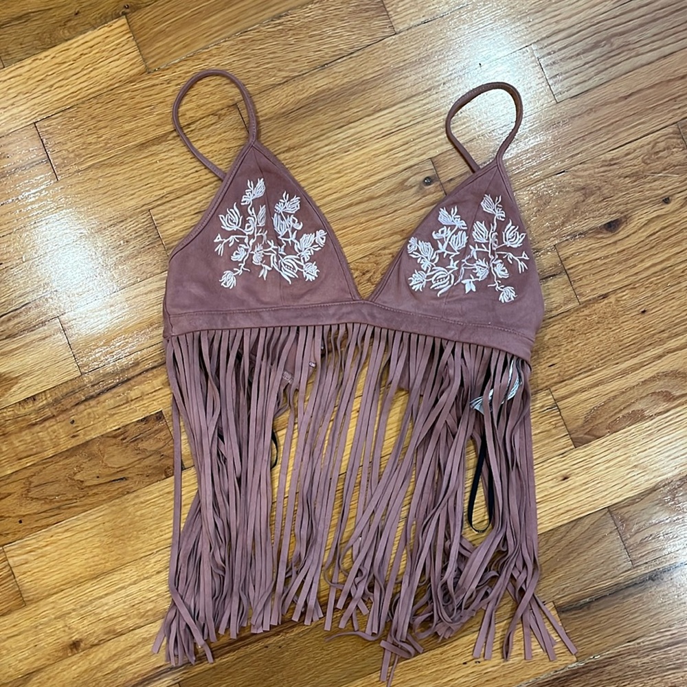 Pink fringe top